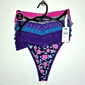 Betsey Johnson lace trim thong 5pk undies panties floral purple teal